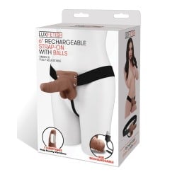 Lux Fetish 6" Rechargeable Strap On w/Balls - Brown