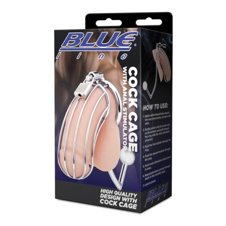 Blue Line Cock Cage w/Anal Stimulator - Silver