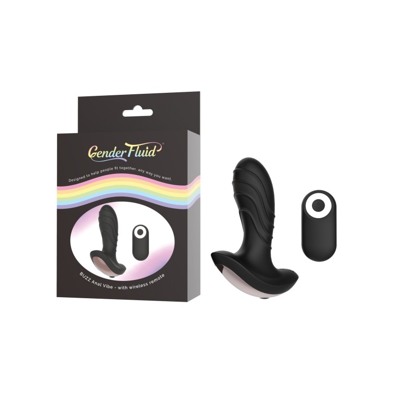 Gender Fluid Buzz Anal Vibe w/Remote - Black Gender Fluid Buzz Anal Vibe w/Remote - Black