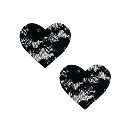 Neva Nude Lace Heart Pasties - Black O/S
