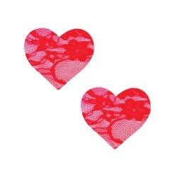 Neva Nude Lace Heart Pasties - Red O/S