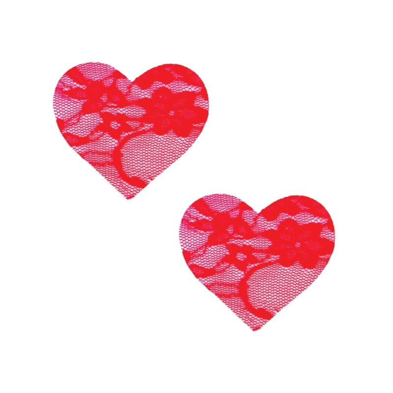 Neva Nude Lace Heart Pasties - Red O/S Neva Nude Lace Heart Pasties - Red O/S