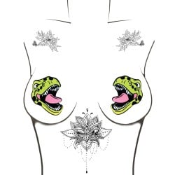 Neva Nude Black Light Dinosaur Pasties - Green O/S