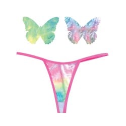 Neva Nude Naughty Knix Rainbow Sherbet Velvet G-String & Pasties - (Color Varies) Multi O/S