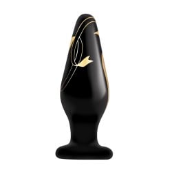 Secret Kisses 4.5" Handblown Wide Glass Plug - Black/Gold
