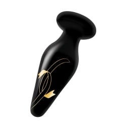 Secret Kisses 4.5" Handblown Wide Glass Plug - Black/Gold