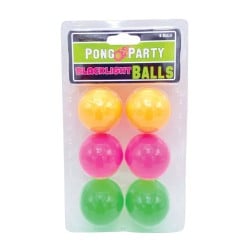 Black Light Pong Balls - Asst. Colors Pack of 6