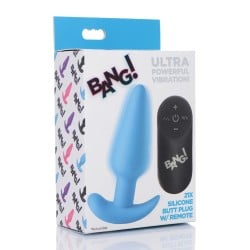 Bang! 21X Vibrating Silicone Butt Plug w/Remote - Blue