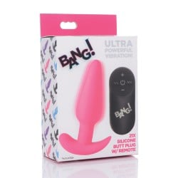 Bang! 21X Vibrating Silicone Butt Plug w/Remote - Pink