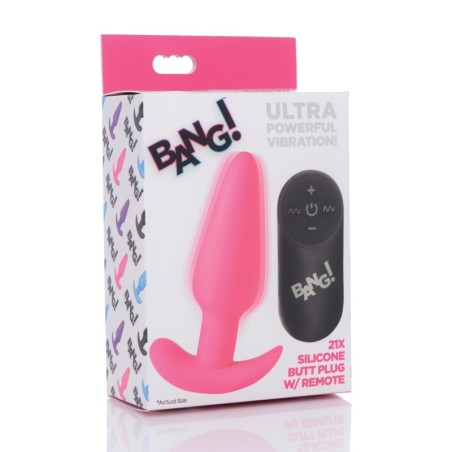 Bang! 21X Vibrating Silicone Butt Plug w/Remote - Pink