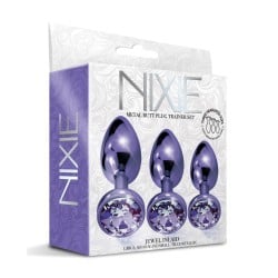 Nixie Metal Butt Plug Trainer Set w/Inlaid Jewel - Purple Metallic