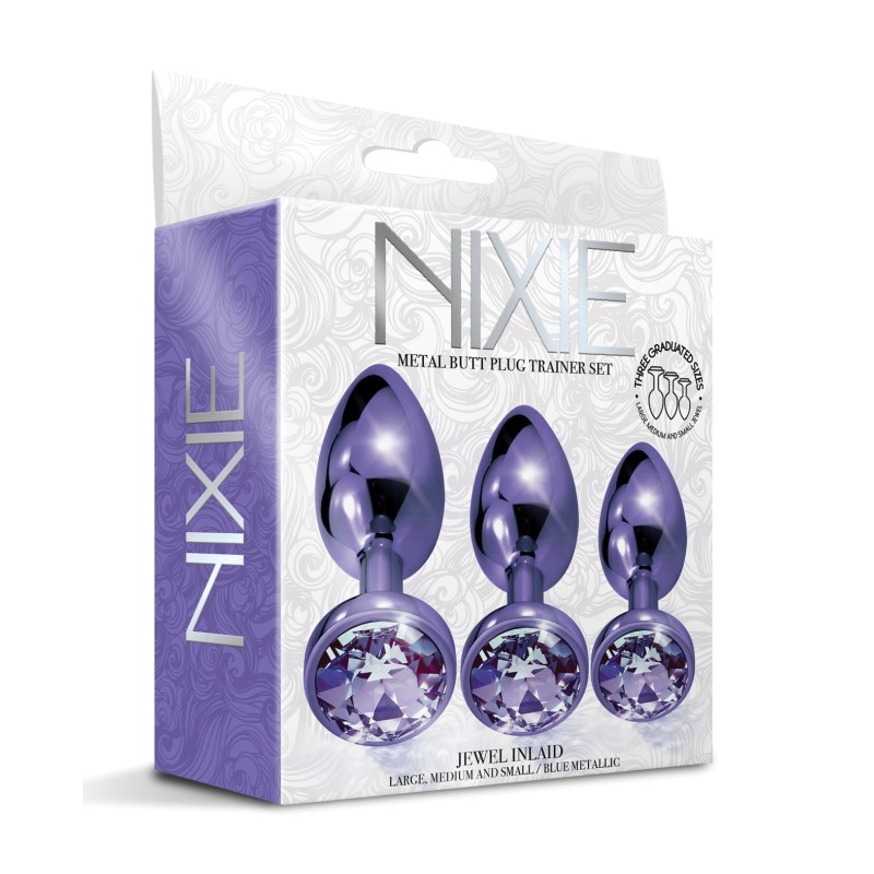 Nixie Metal Butt Plug Trainer Set w/Inlaid Jewel - Purple Metallic Nixie Metal Butt Plug Trainer Set w/Inlaid Jewel - Purple Metallic