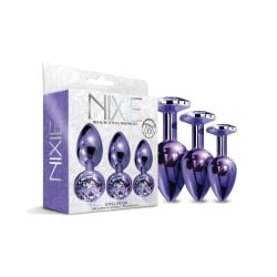 Nixie Metal Butt Plug Trainer Set w/Inlaid Jewel - Purple Metallic