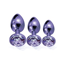 Nixie Metal Butt Plug Trainer Set w/Inlaid Jewel - Purple Metallic