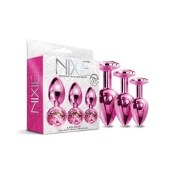 Nixie Metal Butt Plug Trainer Set w/Inlaid Jewel - Pink Metallic