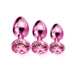Nixie Metal Butt Plug Trainer Set w/Inlaid Jewel - Pink Metallic