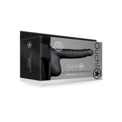 Shots Ouch 8" Ribbed Hollow Strap On w/Balls - Black