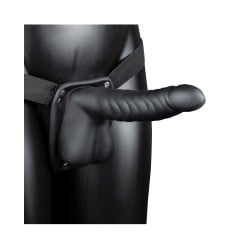 Shots Ouch 8" Ribbed Hollow Strap On w/Balls - Black